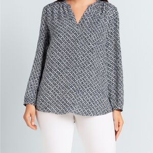 Adrianna Pappel Blue Patterned Long Sleeve Blouse- XL